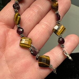 Elegant Beaded Bracelet with Gold and Brown Accents garnet and tigers eye